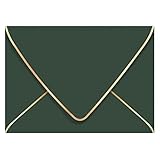 A7 Green Envelopes 50 Pack With Gold Border Christmas Envelopes 5 x 7 - V flap, Quick Self Seal, For 5x7 Cards| Perfect for Weddings, Invitations, Photos, Graduation, Baby Shower (Green)