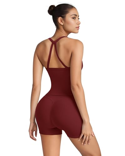 Image of SUUKSESS Women 2 Piece Workout Sets High Waisted Tummy Control Biker Shorts Halter Padded Tank Tops