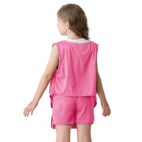 Girls Tassel Vest Hippie Sleeveless Faux Suede Rivets Kids Western Style Retro Performance Cowboy Cowgirl Outfit2