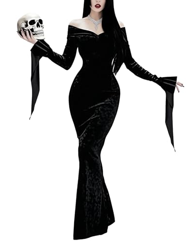LUYANA Frauen Kleid Halloween Cosplay Kostüm Gothic Hexe Vintage Kleid B-Schwarz XL
