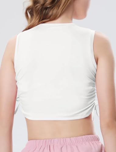 Mebius Meninas Top Curto Para Meninas, Malha Canelada, Regata Curta, Sem Mangas, Gola Redonda, Costa