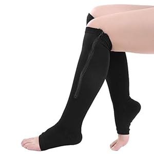 Compression Socks for Women Men, Compression Stockings Toeless Calf Zipper Compression Socks with Medical Gradient Compression, Calf Compression Sleeve for Varicose Vein Swelling Edema(L/XL-Black)