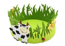 Pasqua Feltro Cesto rotondo con mucca circa 15 cm
