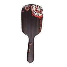 TAN MUJIANG Wooden Hair Brush with Metal Bristles - Natural Wood Scalp Massage Brush, Handcrafted Drum Pattern Design