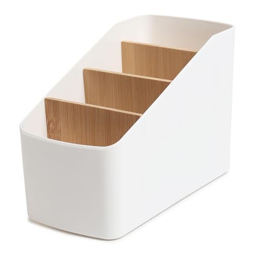 Image of GadgetBite Remote Holder Office Desk Organiser Pen Holder Multifunctional Storage Box Organizer With 4 Storing Compartments For Pen Pencil AC TV Remote Notes and Cards - White
