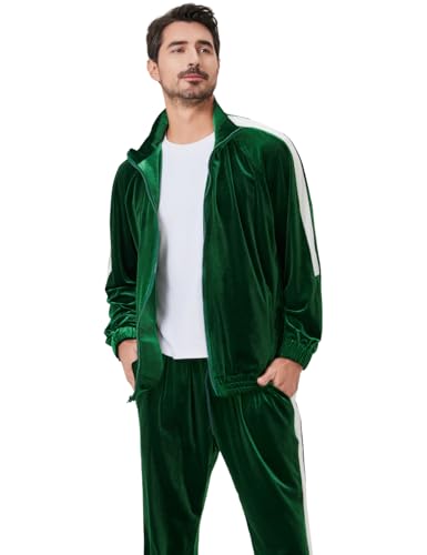 Mens Tracksuit 2 Piece Velour Sweatsuit for Men Casual Full Zip Jogging Suit Jacket Pants Set3