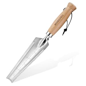 WORKPRO Garden Trowel with Wood Handle, Stainless Steel Narrow Hand Shovel, Multi- Use Flat Garden Trowel for Planting, Weeding, Transplanting, Digging, Small Weeding Knife for Gardening