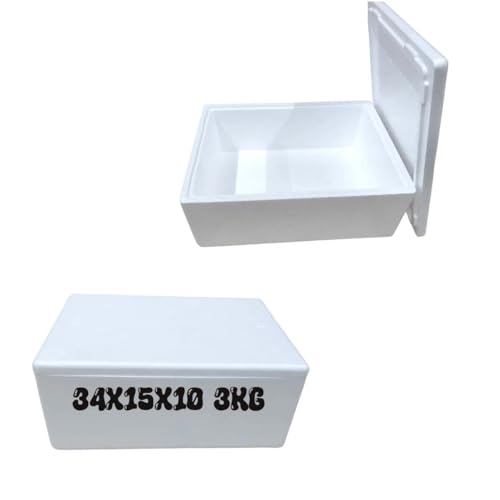 Caja térmica de poliestireno, recipiente isotérmico rectangular, blanco, 34 x 15 x 10 cm, 3 kg, con tapa hermética para alimentos, bebidas, medicamentos, envíos refrigerados