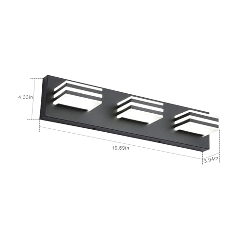 Image of Black Vanity Lights 3 Light Bar Light for Bathroom 20 Inch Mirror Light Fixtures Black Bath Lamps above Mirror 18W Vanity Sconces Modern Bathroom Sink Lights Acrylic Wall Lighting for Restroom