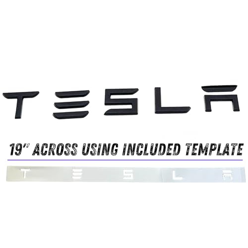 Image of Metal T Logo Tesla Letters Performance Ludicrous Emblem Logo Decal Sticker Front Rear Tailgate in Matte Black for Tesla Model Y Juniper Launch Edition