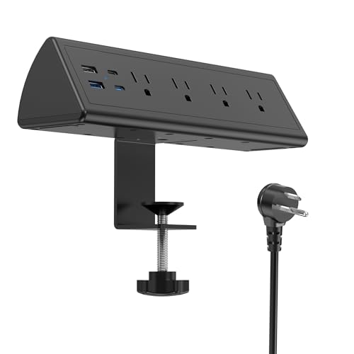 Abrazadera para ordenador, tira de alimentación USB-C, mueble de oficina, soporte de borde de mesita de noche, 4 enchufes, 4 puertos USB, 2 USB C y 2 USB A, cable de 14 AWG, apto para