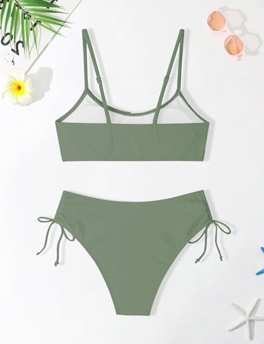 Image of Girls Swimsuits Bikini Set 2 Pieces Color Block Bikini with Adjustable Shoulder Strap Girls Bathing Suit 7-16Y