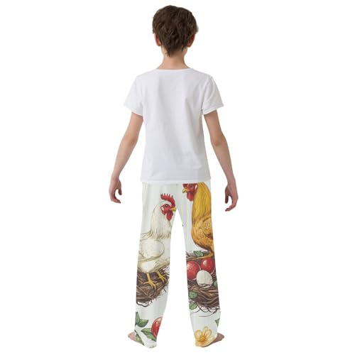 ZZXXB Rooster and Fruits Boys Long Pants Soft Trousers Elastic Waist Kids Lounge Bottoms with Pockets S-XL3