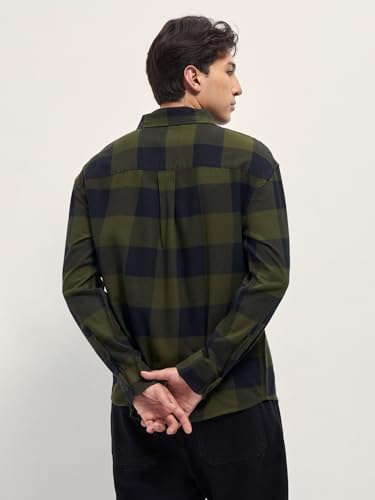 Image of Men's Grey Slim Fit Checked Flannel Casual Shirt