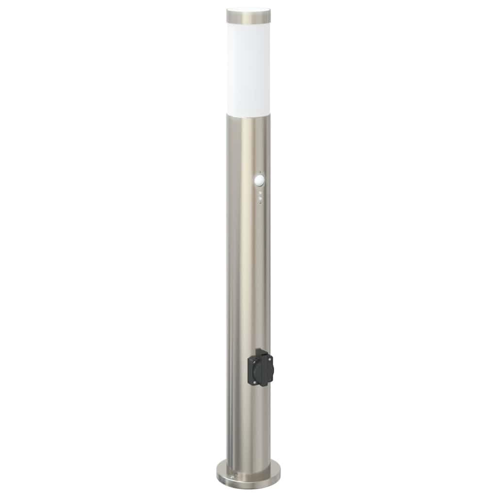 Juego de 3 lámparas de bolardo de acero inoxidable, 80 cm, con sensor de movimiento PIR y enchufe integrado, IP44, para exteriores, terraza, camino, iluminación