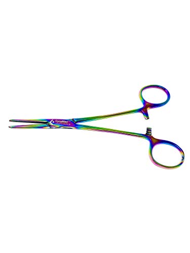 Cynamed Artzone Multi Color Hemostat Forceps with Serrated Jaws, Stainless Steel Rainbow Pliers - Perfect for Dissection, Fishing, Hobby and More (6.25 in, Straight)