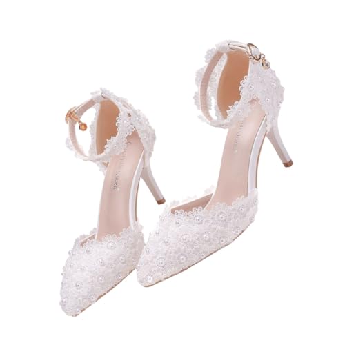 Chaussures de mariée à talons UKCOCO en similicuir blanc escarpins à bout effilé taille 40
