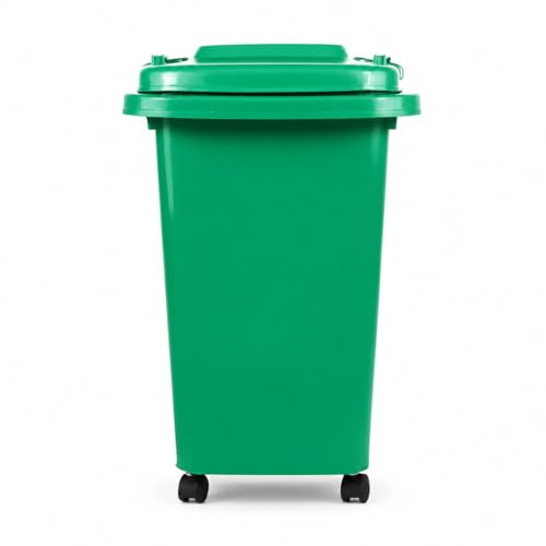 Image of Recycling Wheelie Bin Dustbin Rubbish Waste Trash Kitchen Home Office 30L 50L | Indoor Outdoor Rubbish Waste with Wheels | Recycling Food Dustbin Outdoor Wheelie Bin Green/Red (Green, 50 Litre)