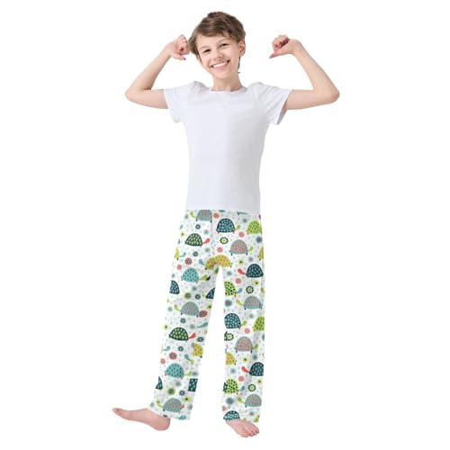 Turtle Floral Boys Long Pants Soft Trousers Elastic Waist Kids Lounge Bottoms with Pockets S-XL2