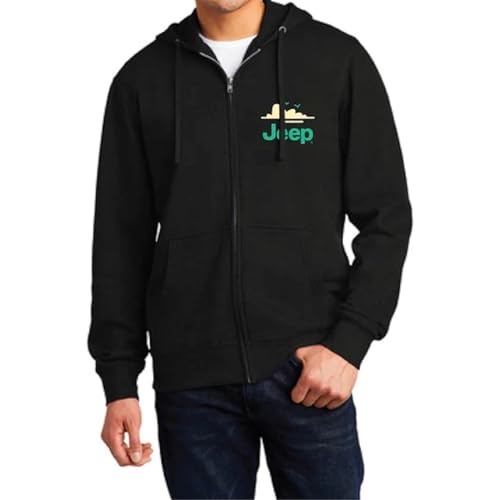 Jeep Dunes Full Zip Hoodie for Men – Black Cotton Blend Fleece Grille & Desert Graphic – Officially Licensed4