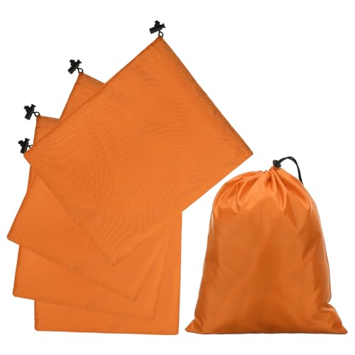 uxcell 5Pcs 210D Polyester Drawstring Bag with Toggle, 10 x 12 Inch Waterproof Travel Storage Bag Foldable Stuff Sack Cinch Sack for Gym Travel Hiking Yoga Clothes Organizer, Orange