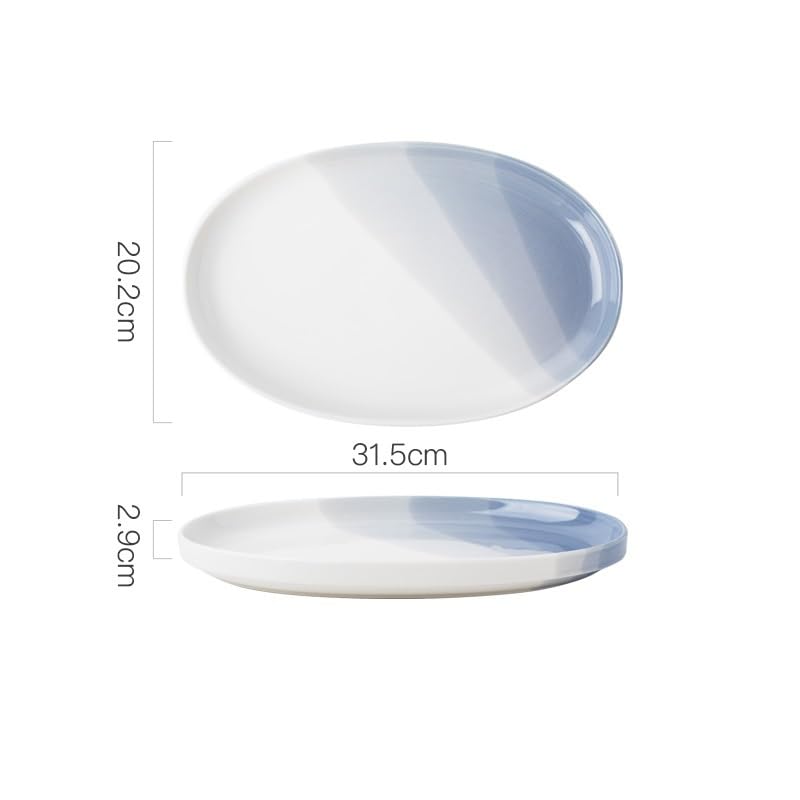 Platos Para La Cena Plato de pescado de cerámica, plato ovalado poco profundo, plato de cocina for restaurante, plato de cena Juego De Vajilla(A)