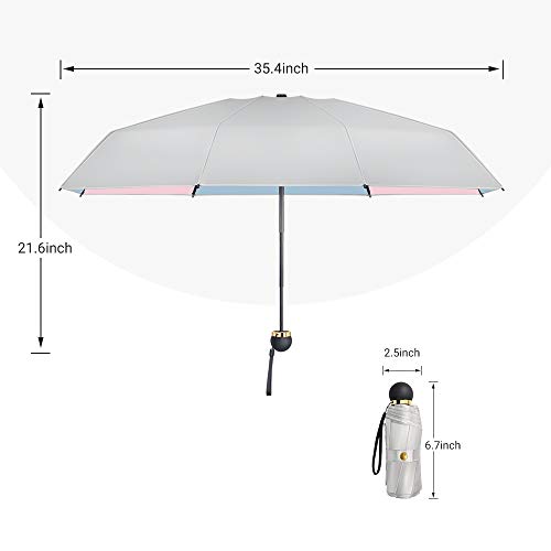 ATOFUL 8Ribs UPF50+ UV Blocker Parasol Manual Mini Umbrella Windproof UV Protection Wind Resistant Lightweight Folding Sun-Rain Anti UV Umbrella 7.8” Titanium Compact Vent Sun Umbrella (Pink-Blue) - Thumbnail 6