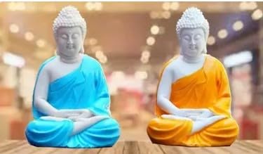 Lord Gautam Buddha Statue Showpiece Meditation Figurine for Home Decor and Gift (Size, 5.5 inch Color - Orange, White & Blue) (Combo)