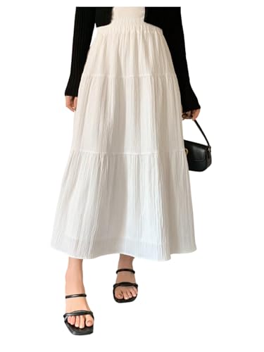 GORGLITTER Women's Flowy Ruffle Maxi Long Skirt Summer Elastic High Waist A Line Elegant Tiered Layer Boho Skirts