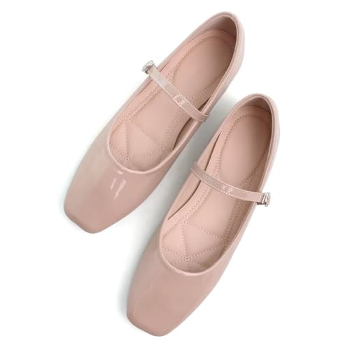 Image of TN TANGNEST Leather Flats for Women Retro Mary Jane Flats | Comfortable Square Toe Slip On Flats with Buckle Strap, Soft Work Flats Office Shoes