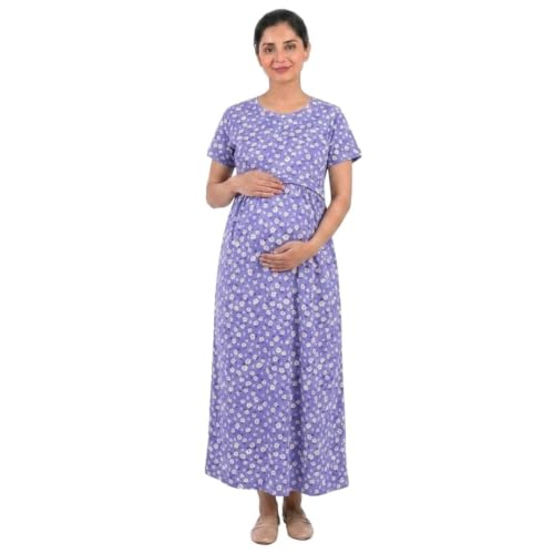 Image of Zero Clothing Feeding Dress for New Moms Casual Loungewear Ankle Length | Cotton Maternity Nighty | Zipless Feeding Dresses for Women | Pregnancy & Nursing Wear