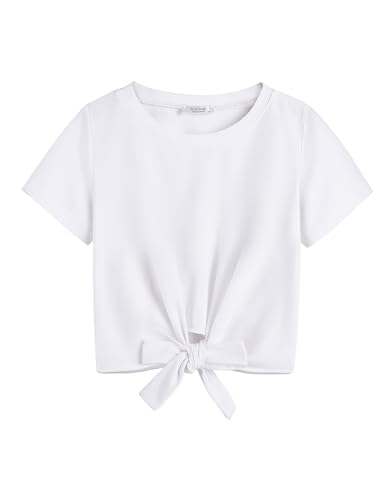 Arshiner Girls Short Sleeve Shirts Tie Knot Front Tops T Shirts for Kids Crewneck Cute Casual Tie Dye Tee Blouse