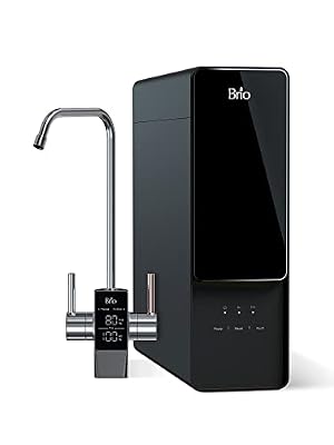 Brio AQUUS TROE600COL Reverse Osmosis Water Filtration System, 4-Stage Tankless RO Water Filter System for Under Sink, 600 GPD, 1.5:1 Pure to Drain, Reduces TDS, Smart Faucet, USA Support, Black