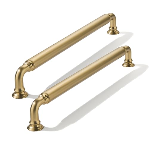 CABDM 2 Pack 8 Inch Hole Center Champagne Bronze Cabinet pulls Champagne Brass Heavy-Duty Solid Cabinet Handle Hardware Suitable for cabinets Dressers Kitchens and Bathroom cabinets.
