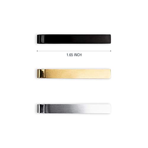 The Slim Tie Bar Clip Set By Würkin Stiffs | Set Of 3 Brushed Finish Tie Clips | Includes (1) Gold, (1) Black, (1) Silver | Pack Of 1.65” Long Necktie Clips | Gift For Men | As Seen On Shark Tank #TOP2