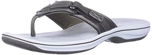 Clarks Women's Breeze Sea Flip-Flop, Pewter Synthetic, 8 #TOP24