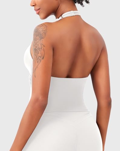 YEOREO Womens Halter Tank Tops Workout Impact Longline Strappy Top Padded Deep V Neck Wrap Gym Backless Bra Camisole2