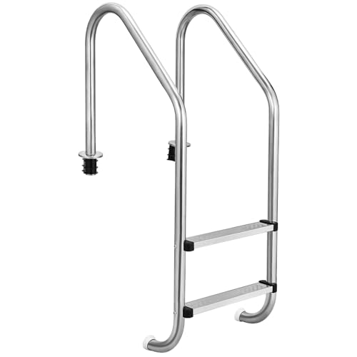 Garvee Escalera de Piscina de 2 Peldaños, Acero Inoxidable 304 de Alta Resistencia para Piscinas Enterradas, Peldaños Antideslizantes con Pasamanos Ergonómico, Soporta 180 kg, Fácil Instalación.