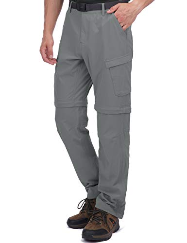 HARD LAND Hommes De Plein Air Poids Léger Respirant Séchage Rapide Pantalon Convertible Pantalon avec Multi Poches Taille Elastique Travail Décontracté D'été Pantalons Randonnée 30W×32L Gris Cover
