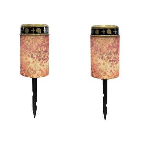Image of Maple Leaf Light for Prayer Cemetery Solar Lights for Grave Cemetery Fall Decor Candle Lamp Waterproof Solar Power Light Eternal Lights 2 Pcs