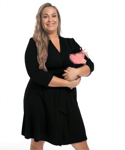 Image of SUFEINI Maternity Robe and Matching Swaddle Blanket Set, Plus Size Women Postpartum Robes Sleepwear New Mommy Gift