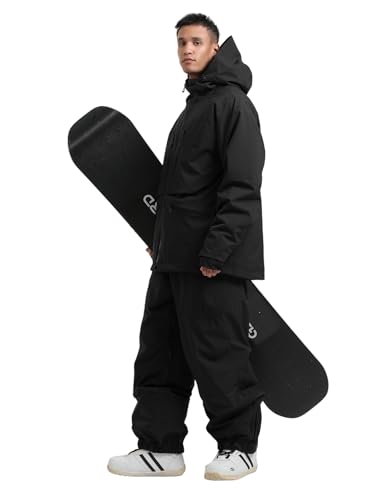 GSOU SNOW Mens Ski Jacket and Pants Set Ski Suit Snowboard Bibs Snowsuit Snow Coats Waterproof Hooded