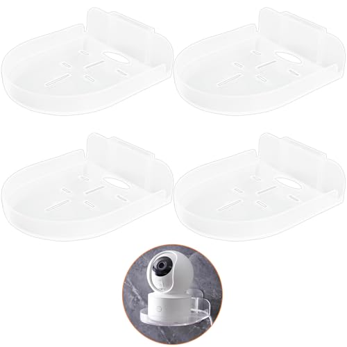 Deftomo 4 Pack Security Camera Wall Mount, Adhesive Baby Monitor Wall Moun Shelves, Universal Command Strip Shelf with Cable Clips (Transparent)