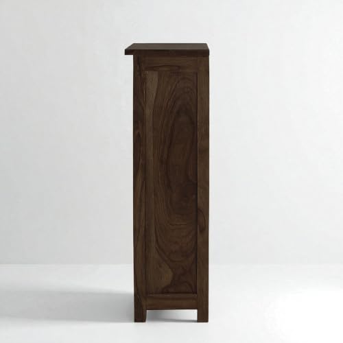 Image of The Attic Sheesham Mini Glazed Bookcase Walnut with Cane, Multipurpose for Living Room Bed Room Study, Solid Wood, Walnut Matte Finish