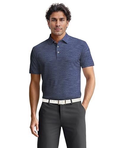 PGA Tour Men’s Airflux Jaspe Cotton Short Sleeve Golf Performance Polo Shirt for Men, Moisture-Wicking