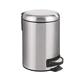 WENKO Kosmetikeimer 3 Liter, rostfreier Edelstahl, mit Absenkautomatik, Anti-Fingerprint, herausnehmbarer Inneneimer mit Müllbeutelhalter, Mülleimer fürs Bad mit Tretfunktion, matt, Mod. Leman