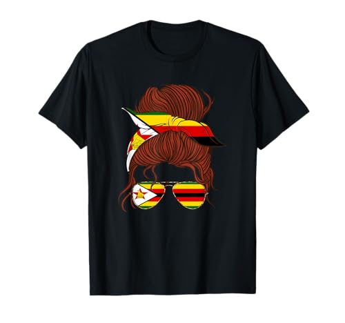 Zimbabwe Messy Hair Girl Zimbabwean Roots Zimbabwan Flag T-Shirt