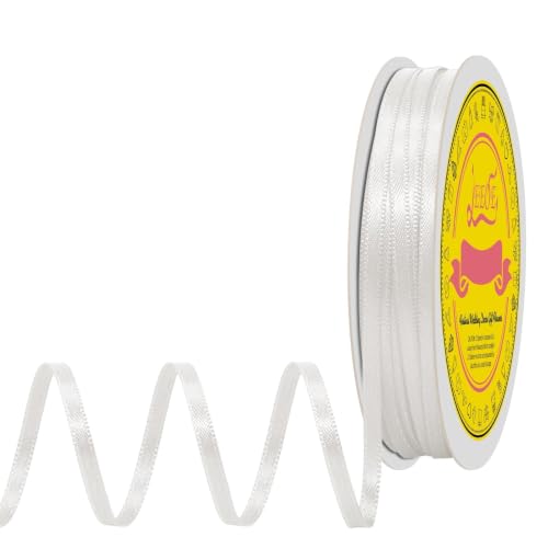 Image of Double Face Off White Satin Thin Ribbon 1 /8 inch X 50 Yards Polyester Off White Ribbon for Gift Wrapping Very Suitable for Weddings Party Hair Bow Invitation Decorations and More