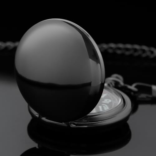 Image of Mens Pocket Watch Skeleton Mechanical Hand Winding Half Hunter Silver Black Golden Case Roman Numerals with Gift Box