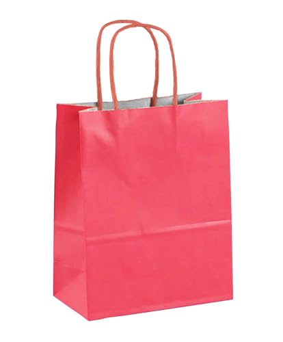 10 Bolsas de papel kraft con Asas, Bolsas para regalos de colores reutilizables y reciclables. (Rojo 24x32x10 cm)